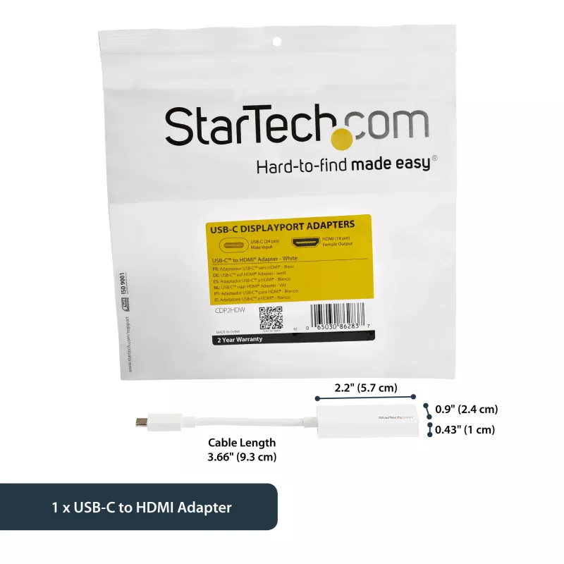 StarTech.com USB-C uz HDMI adapteris ar 4K 30Hz - Balts, USB Type-C, HDMI izeja, 3840 x 2160 pikseļi