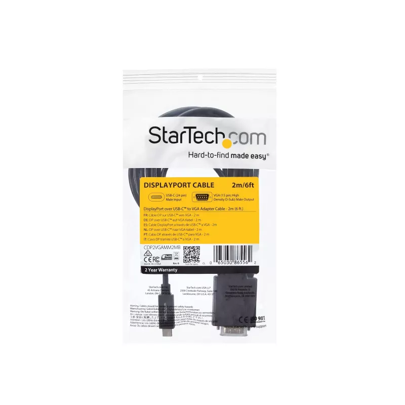 StarTech.com 6 pēdu/2 m USB C uz VGA kabelis - 1920x1200/1080p USB Type C uz VGA video aktīvais adaptera kabelis - Thunderbolt 3 saderīgs - Klēpjdators uz VGA monitoru/projektoru - DP Alt Mode HBR2