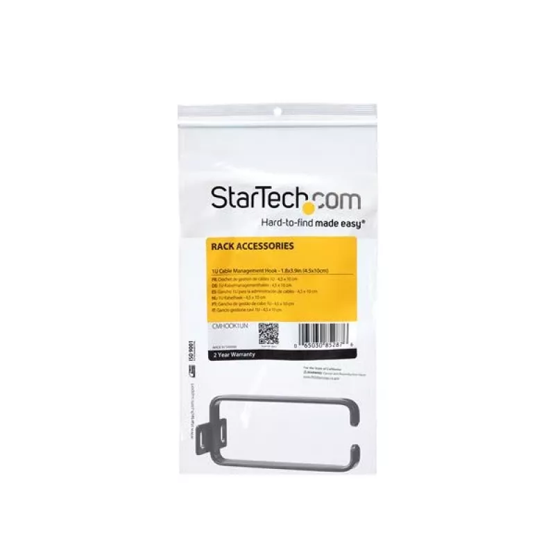 StarTech.com 1U Vertical Server Rack kabelis Management D-Ring Hook - 1.8x3.9in (4.5x10cm)