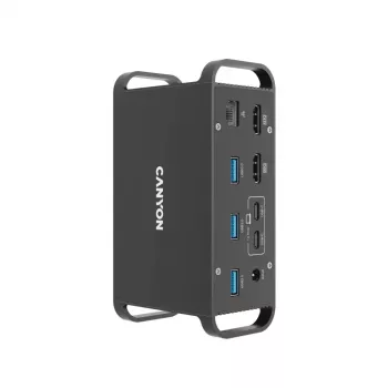 Dokstacija CANYON CNS-HDS95ST — USB-C (USB 3.2 Gen 2) dokstacija ar 2× HDMI, 2× USB 3.2 Gen1, 2× USB 2.0, Gigabit Ethernet, 100W, alumīnijs, melna