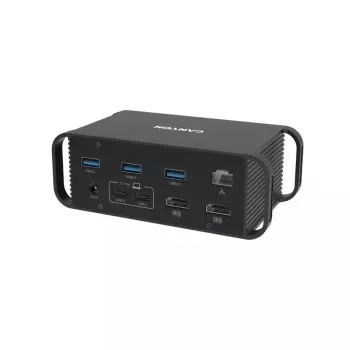 Dokstacija CANYON CNS-HDS95ST — USB-C (USB 3.2 Gen 2) dokstacija ar 2× HDMI, 2× USB 3.2 Gen1, 2× USB 2.0, Gigabit Ethernet, 100W, alumīnijs, melna