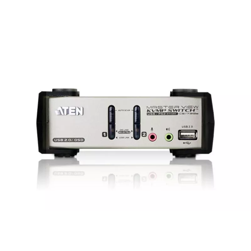 ATEN 2 portu USB/PS2 VGA KVM slēdzis ar audio un USB 2.0 centrmezglu (iekļauti KVM kabeļi)