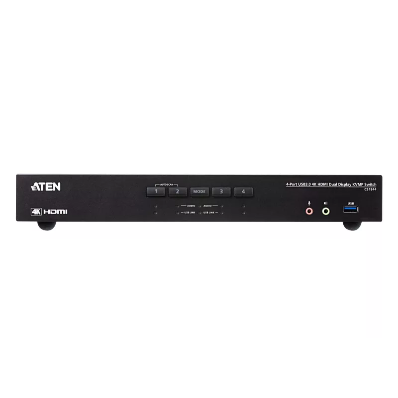 ATEN 4-portu USB 3.0 4K HDMI divu displeju KVMP™ slēdzis, 4096 x 2160 pikseļi, 4K Ultra HD, 4,42 W, melns