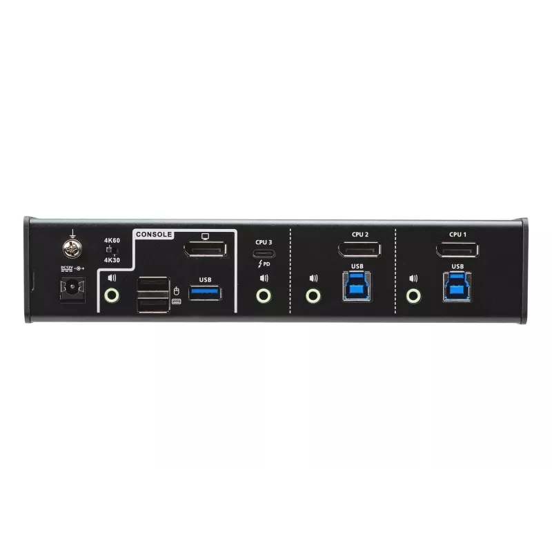 ATEN 3 pieslēgvietu USB-C DisplayPort Hybrid KVMP™ slēdzis, 4096 x 2160 pikseļi, 4K Ultra HD, 5,78 W, melns