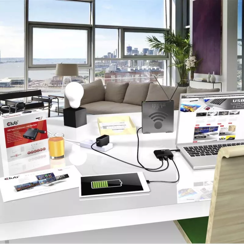 CLUB3D USB Type-C uz Ethernet + USB 3.0 + USB Type-C uzlādes mini dokstacija
