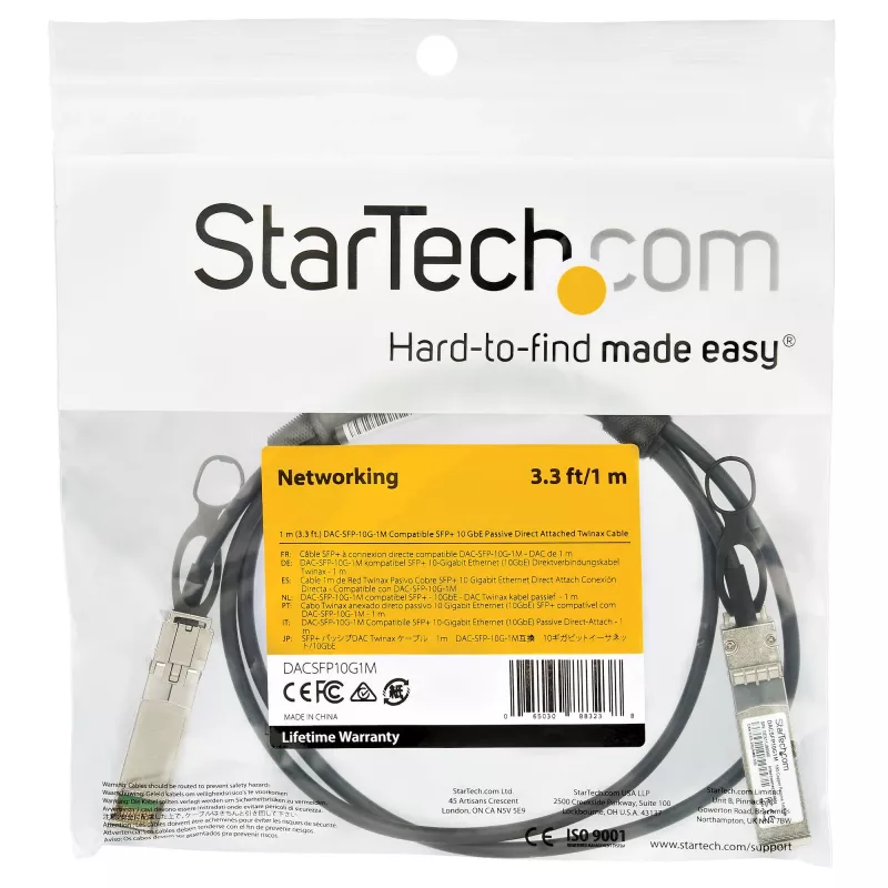 StarTech.com Dell EMC DAC-SFP-10G-1M saderīgs 1m 10G SFP+ uz SFP+ tiešā savienojuma kabelis Twinax - 10GbE SFP+ vara DAC 10 Gbps mazjaudas pasīvs Mini GBIC/raiduztvērēja modulis DAC
