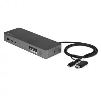 StarTech.com Universāla klēpjdatoru dokstacija, hibrīda USB-C un USB-A doks, divi 4K DP un HDMI, 60W PD, Mac / Windows / Chrome OS, 4x USB 5Gbps centrmezgls, GbE