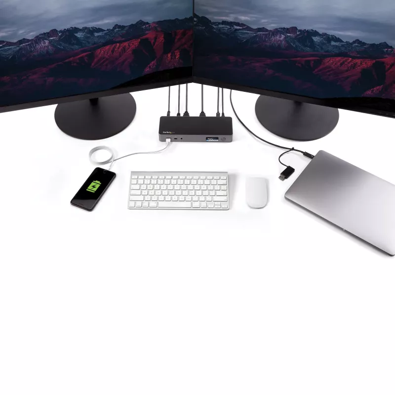 StarTech.com Universāla klēpjdatoru dokstacija, hibrīda USB-C un USB-A doks, divi 4K DP un HDMI, 60W PD, Mac / Windows / Chrome OS, 4x USB 5Gbps centrmezgls, GbE