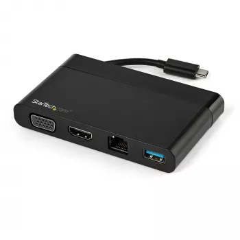 StarTech.com USB C daudzportu adapteris ar HDMI, VGA, Gigabit Ethernet un USB 3.0 – USB C uz 4K HDMI vai 1080p VGA displeja mini dokstacijas centrmezgls – USB Type-C ceļojumu dokstacija USB-C klēpjdatoriem