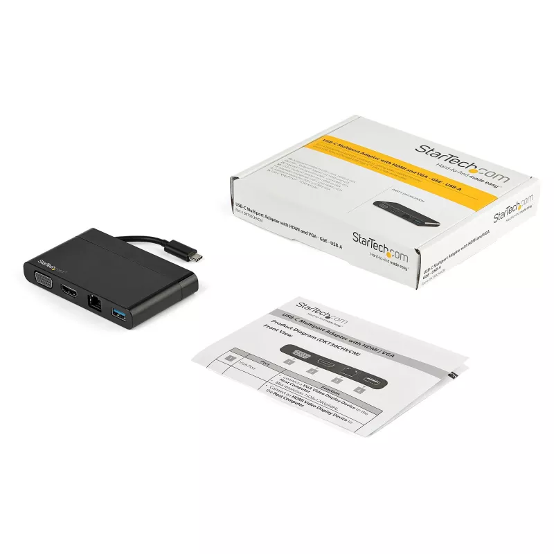 StarTech.com USB C daudzportu adapteris ar HDMI, VGA, Gigabit Ethernet un USB 3.0 – USB C uz 4K HDMI vai 1080p VGA displeja mini dokstacijas centrmezgls – USB Type-C ceļojumu dokstacija USB-C klēpjdatoriem