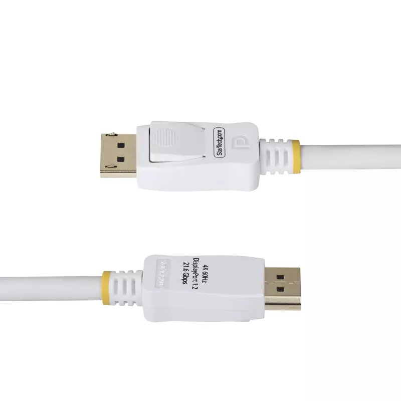 StarTech.com 3 m balts VESA sertificēts DisplayPort 1.2 kabelis, 4K 60Hz, 21.6 Gb/s, fiksējoši DP savienotāji, DP 1.2 DisplayPort kabelis, DP monitora vads, M/M
