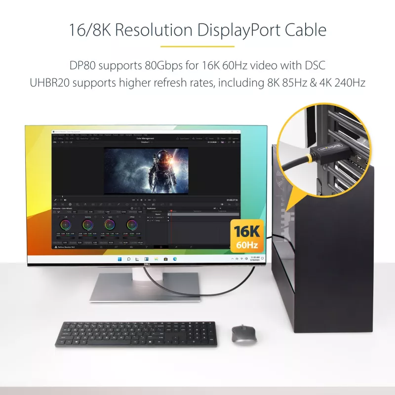 StarTech.com 1m DisplayPort 2.1 kabelis, VESA sertificēts DP80 DisplayPort kabelis ar UHBR20/HDR/DSC 1.2a/HDCP 2.2, 16K/8K 60Hz, 4K 240Hz, 80Gbps, DP 2.1 kabelis, UHD monitora vads, M/M