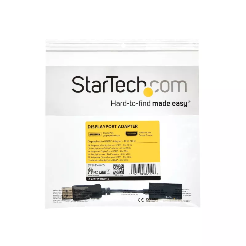 StarTech.com DisplayPort uz HDMI adapteris - 4K 60Hz aktīvs DP 1.4 uz HDMI 2.0 video pārveidotājs - DP uz HDMI monitora/TV/displeja kabeļa adaptera dongle - fiksējošs DP savienotājs