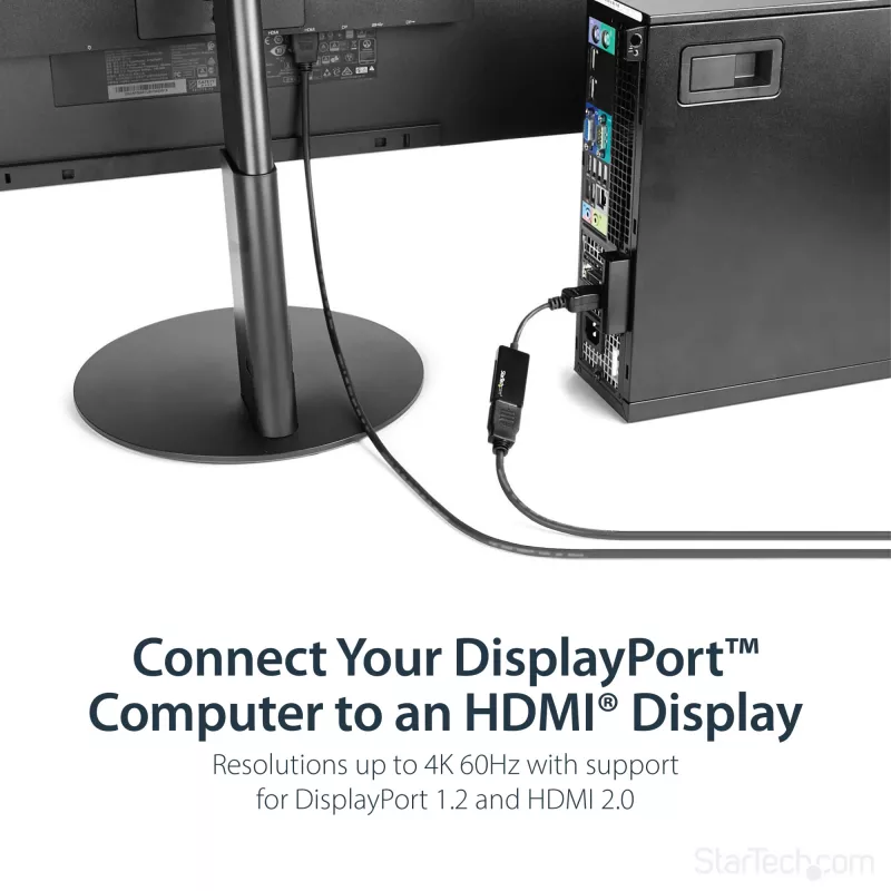 StarTech.com DisplayPort uz HDMI adapteris - 4K 60Hz aktīvs DP 1.4 uz HDMI 2.0 video pārveidotājs - DP uz HDMI monitora/TV/displeja kabeļa adaptera dongle - fiksējošs DP savienotājs