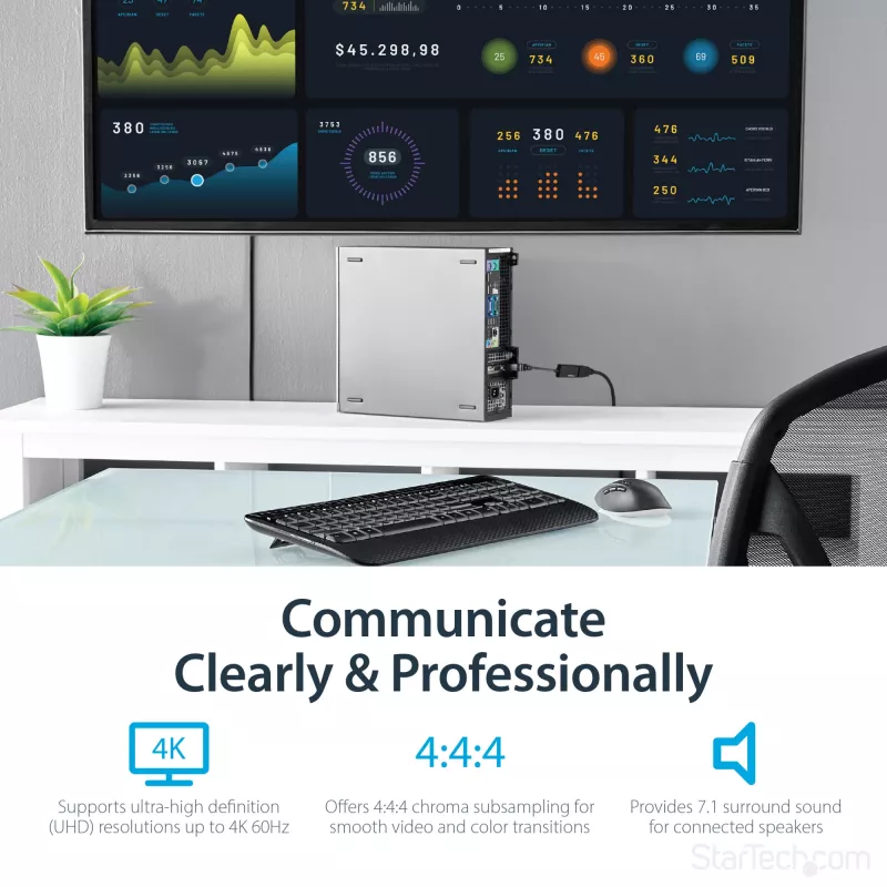 StarTech.com DisplayPort uz HDMI adapteris - 4K 60Hz aktīvs DP 1.4 uz HDMI 2.0 video pārveidotājs - DP uz HDMI monitora/TV/displeja kabeļa adaptera dongle - fiksējošs DP savienotājs