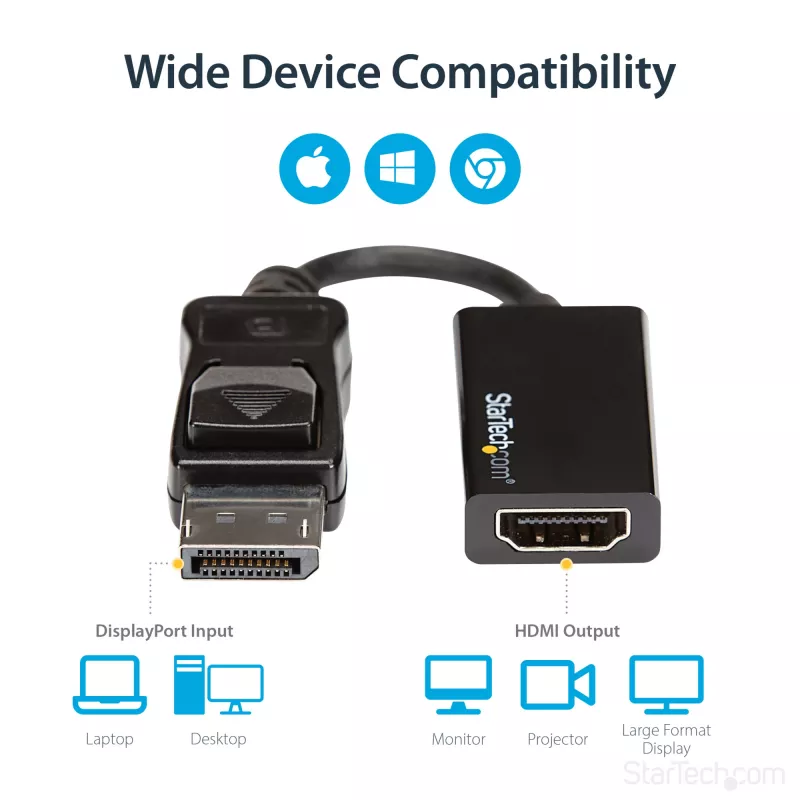 StarTech.com DisplayPort uz HDMI adapteris - 4K 60Hz aktīvs DP 1.4 uz HDMI 2.0 video pārveidotājs - DP uz HDMI monitora/TV/displeja kabeļa adaptera dongle - fiksējošs DP savienotājs