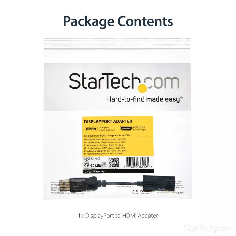 StarTech.com DisplayPort uz HDMI adapteris - 4K 60Hz aktīvs DP 1.4 uz HDMI 2.0 video pārveidotājs - DP uz HDMI monitora/TV/displeja kabeļa adaptera dongle - fiksējošs DP savienotājs