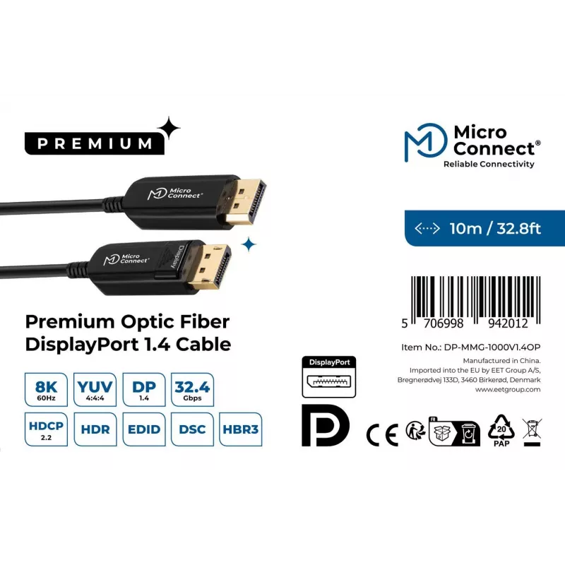 Microconnect DP-MMG-1000V1.4OP DisplayPort kabelis 10 m Melns