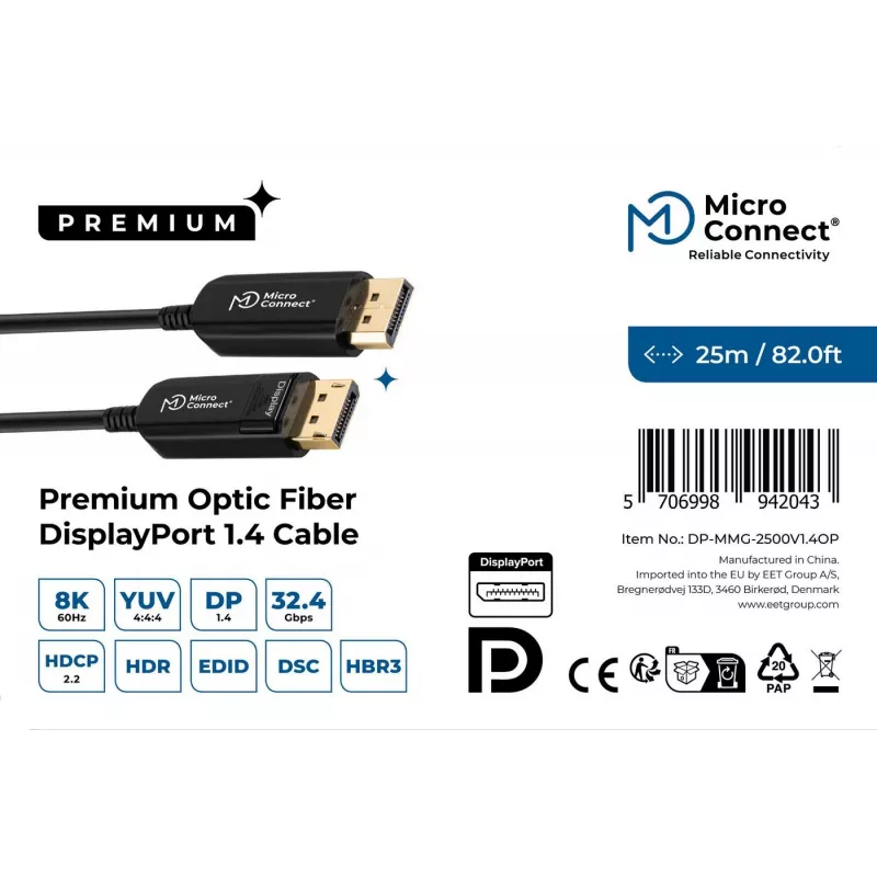 Microconnect DP-MMG-2500V1.4OP DisplayPort kabelis 25 m Melns