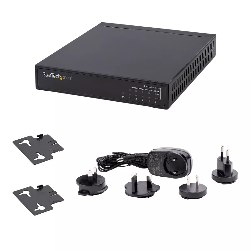 StarTech.com Nepārvaldīts 2.5G slēdzis – 5 portu gigabitu slēdzis – 2.5GBASE-T nepārvaldīts Ethernet slēdzis – Ethernet sadalītājs – DIN sliedes vai sienas stiprinājums – Multi-Gigabit – Auto-MDIX – 9K Jumbo