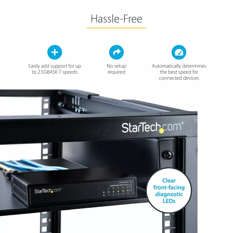 StarTech.com Nepārvaldīts 2.5G slēdzis – 5 portu gigabitu slēdzis – 2.5GBASE-T nepārvaldīts Ethernet slēdzis – Ethernet sadalītājs – DIN sliedes vai sienas stiprinājums – Multi-Gigabit – Auto-MDIX – 9K Jumbo