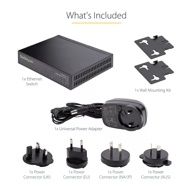 StarTech.com Nepārvaldīts 2.5G slēdzis – 5 portu gigabitu slēdzis – 2.5GBASE-T nepārvaldīts Ethernet slēdzis – Ethernet sadalītājs – DIN sliedes vai sienas stiprinājums – Multi-Gigabit – Auto-MDIX – 9K Jumbo