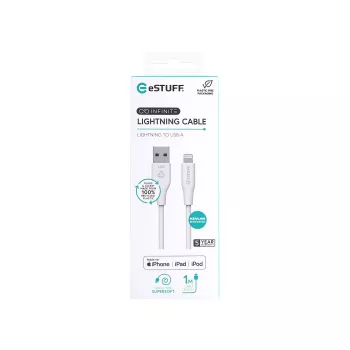 Lightning kabelis eSTUFF ES601170 1m USB A 2,4A 5V Balts