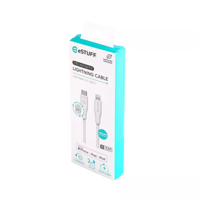 Lightning kabelis eSTUFF ES602270 3m USB C 2.4A Balts