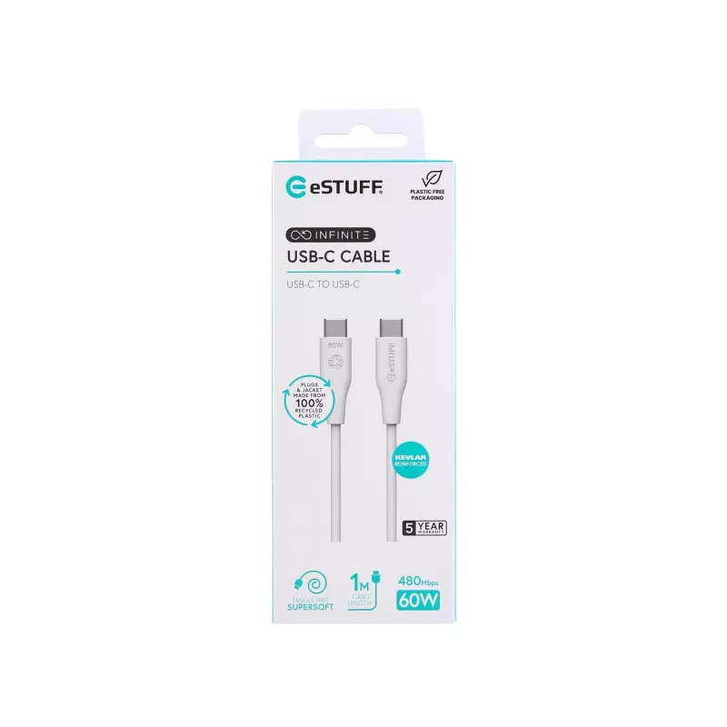 eSTUFF ES604170 USB kabelis USB 2.0 1 m USB C balts