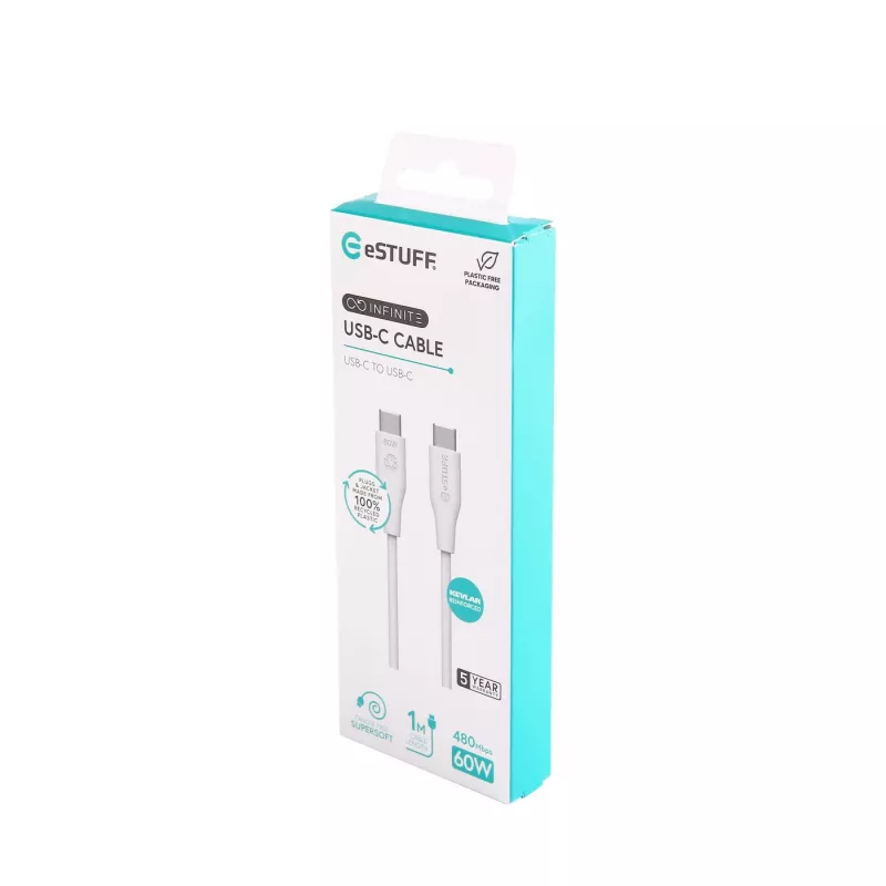 eSTUFF ES604170 USB kabelis USB 2.0 1 m USB C balts
