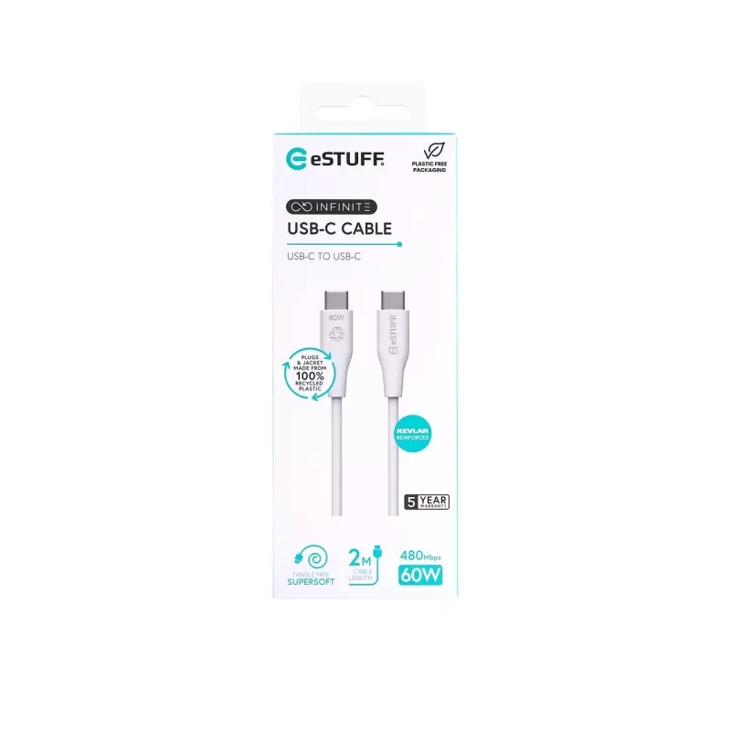 USB kabelis eSTUFF ES604270 2m USB C Balts USB 2.0 0.48 Gbit/s