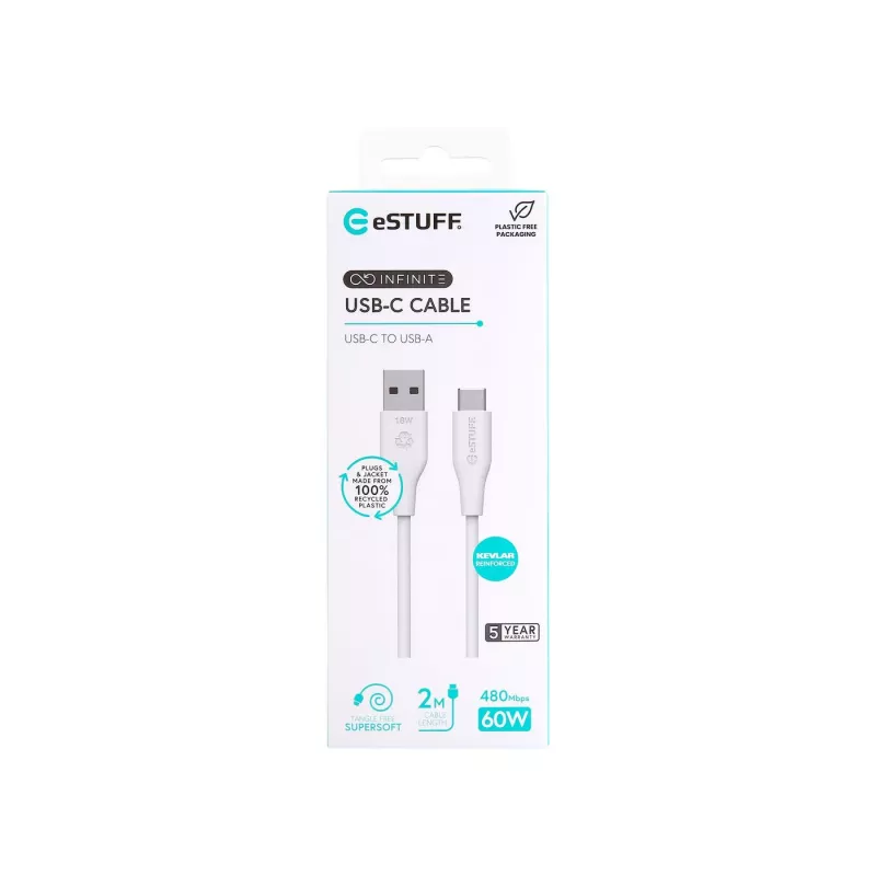 eSTUFF ES605270 USB kabelis USB 2.0 2 m USB C USB A Balts