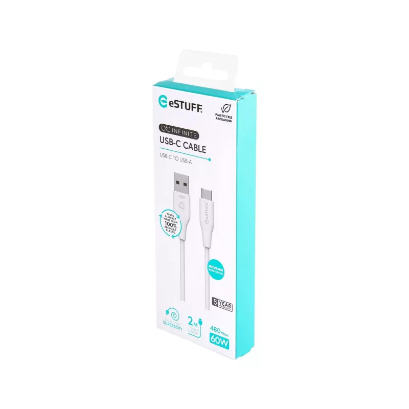 eSTUFF ES605270 USB kabelis USB 2.0 2 m USB C USB A Balts