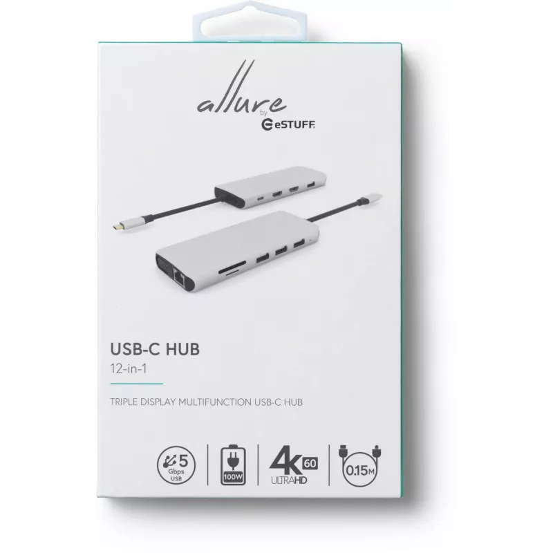 eSTUFF ES623009 saskarnes centrmezgls USB 3.2 Gen 1 (3.1 Gen 1) Type-C 5000 Mbit/s Pelēks