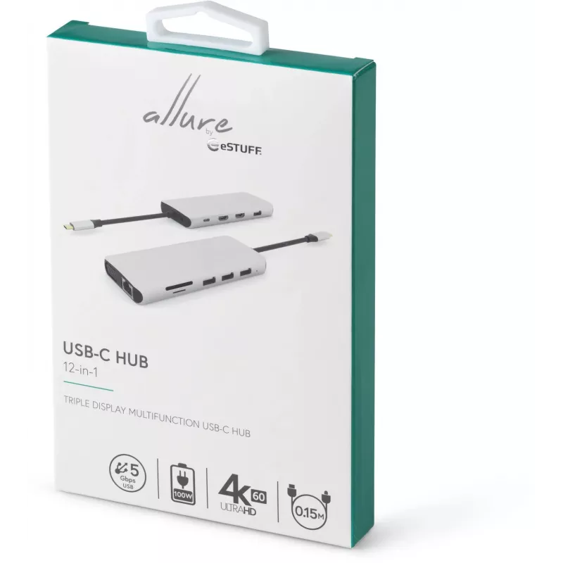 eSTUFF ES623009 saskarnes centrmezgls USB 3.2 Gen 1 (3.1 Gen 1) Type-C 5000 Mbit/s Pelēks
