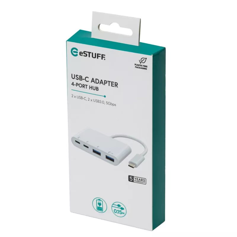 USB centrmezgls eSTUFF USB-C uz 2 x USB 3.0 un 2 x USB-C 3.1, 10000 Mbit/s, balts