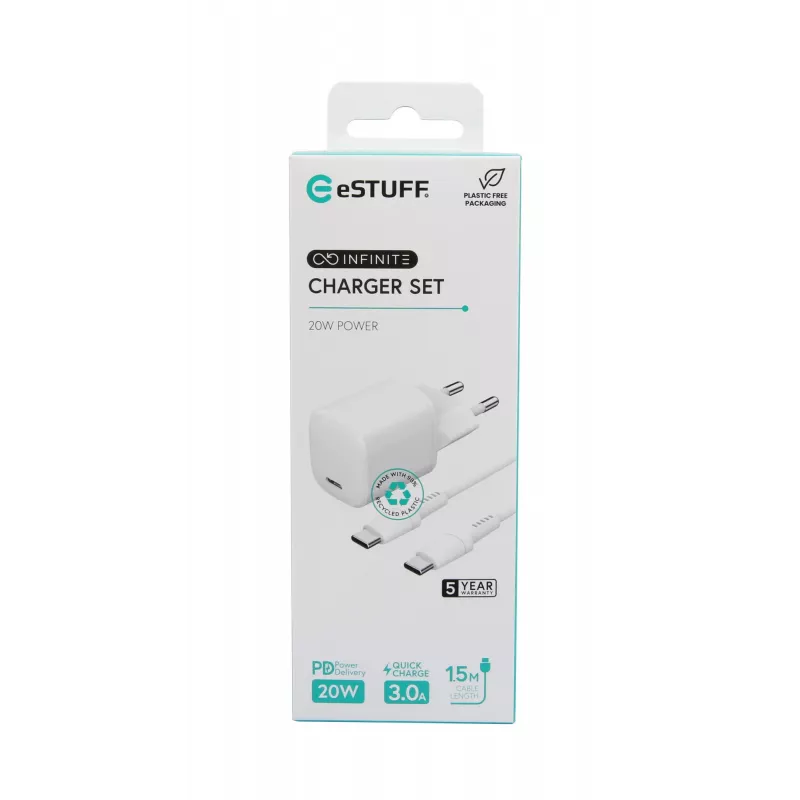 Mobilās ierīces lādētājs eSTUFF ES637500 12 V USB Type-C 1,5 m Balts