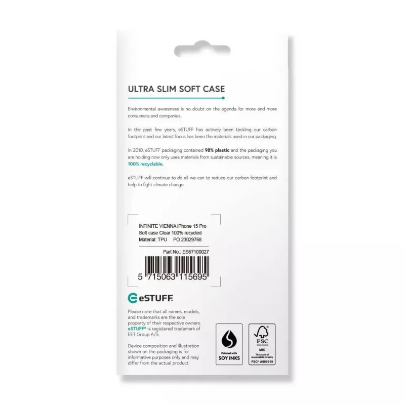 eSTUFF ES67100027 mobilā tālruņa maciņš 15,5 cm (6,1 collas) Apvalks Caurspīdīgs