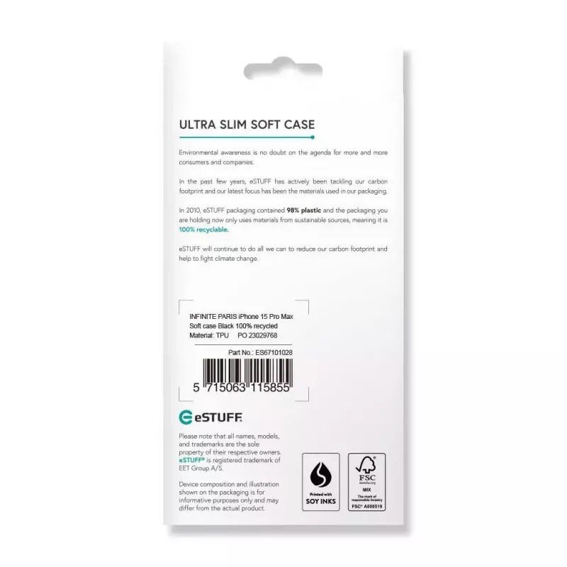 eSTUFF ES67101028 mobilā tālruņa maciņš 17 cm (6,7 collas) Vāciņš Melns