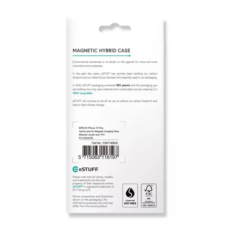 eSTUFF ES67140026 mobilā tālruņa maciņš 17 cm (6,7 collas) Vāciņš Caurspīdīgs