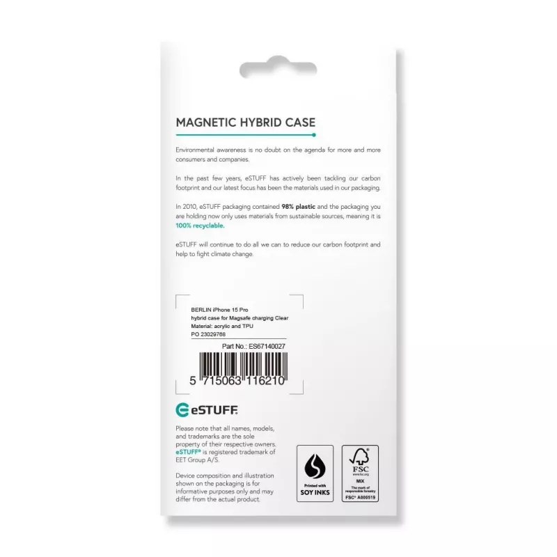 eSTUFF ES67140027 mobilā tālruņa vāciņš 15,5 cm (6,1 collas) Pārvalks Caurspīdīgs