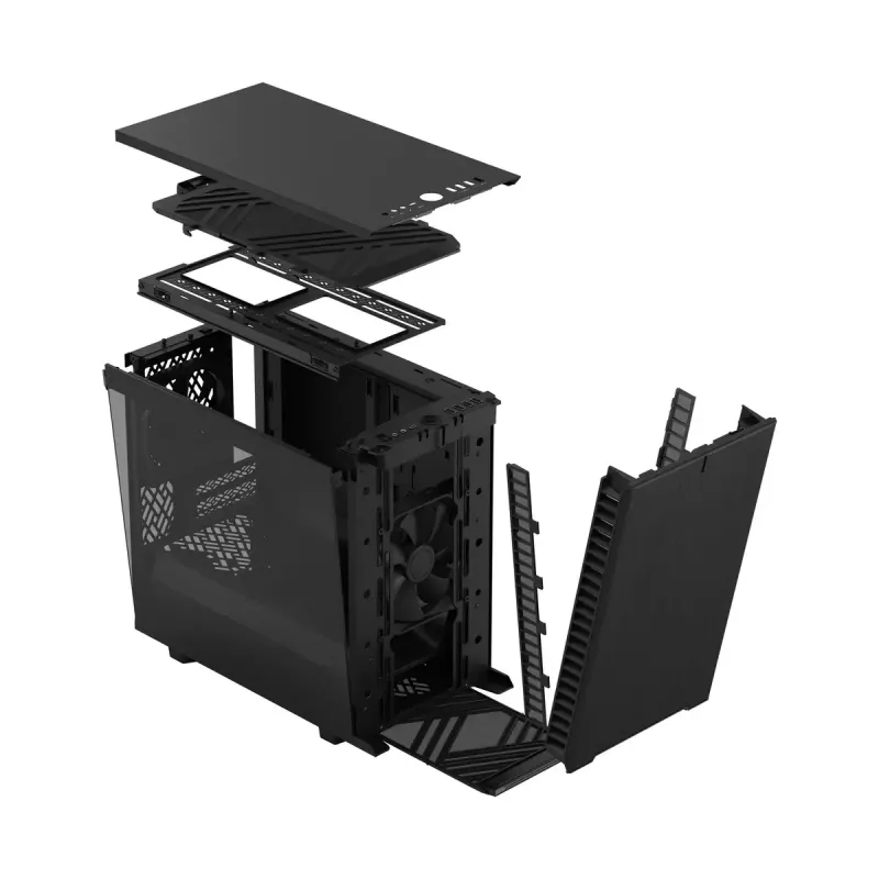 PC korpuss Fractal Design Define 7 Nano Melns — Mini-ITX/Mini-DTX, ATX barošanas bloks, rūdītais stikls, 205×399×361 mm