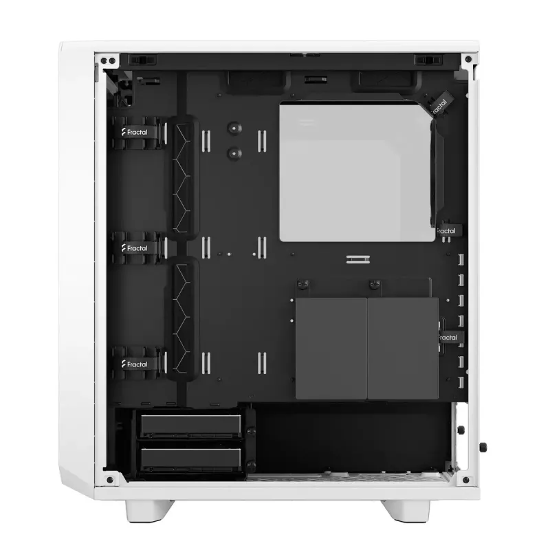 PC torņa korpuss Fractal Design Meshify 2 Compact — balts, atbalsta ATX barošanas bloku, 2x140mm priekšā, 1x120mm aizmugurē, 2,5 collu/3,5 collu diskdziņi, 210×424×475 mm