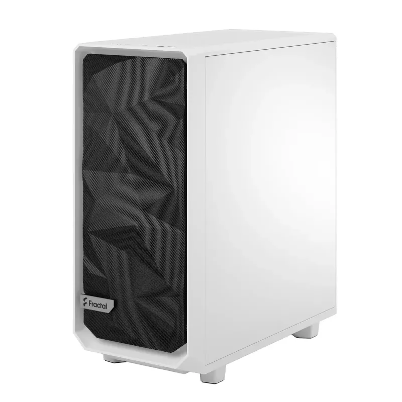 PC torņa korpuss Fractal Design Meshify 2 Compact — balts, atbalsta ATX barošanas bloku, 2x140mm priekšā, 1x120mm aizmugurē, 2,5 collu/3,5 collu diskdziņi, 210×424×475 mm