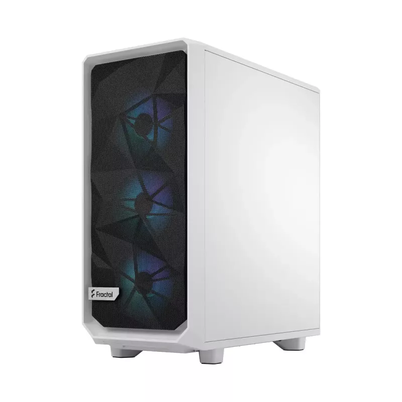 PC korpuss Fractal Design Meshify 2 Compact RGB balta — ATX/microATX/Mini-ITX, atbalsta 3x120 mm priekšā + 1x120 mm aizmugurē, 2,5 collas/3,5 collas diskdziņi