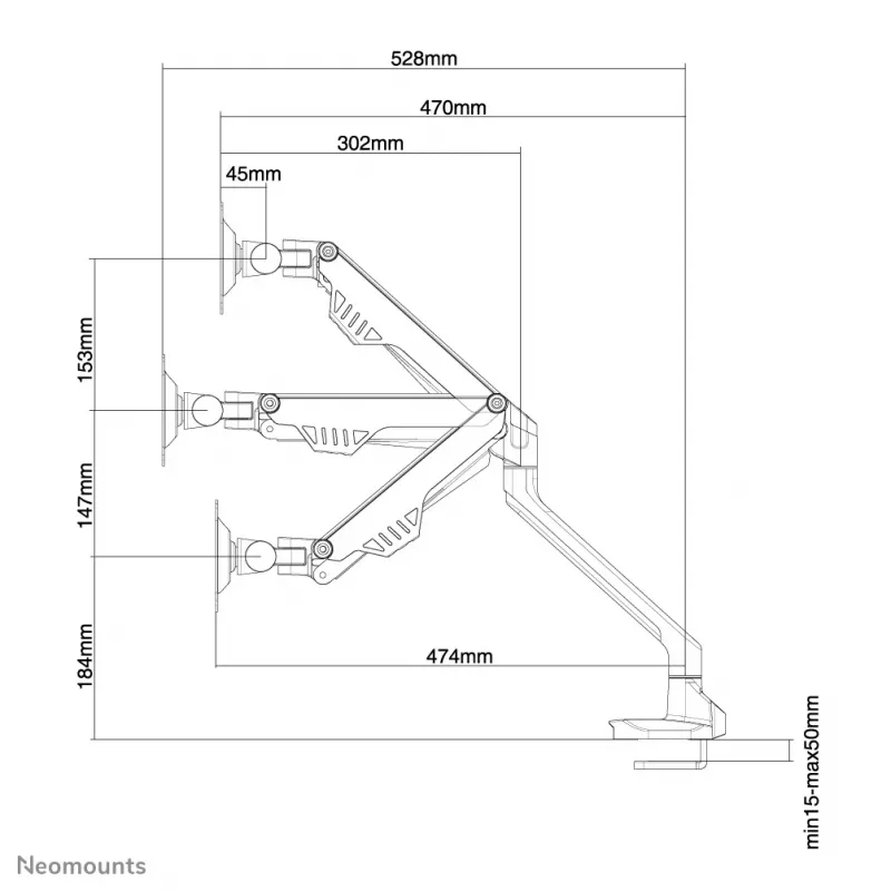 Neomounts FPMA-D750SILVER Monitora svira 10-32 collām - gāzes atspere - Augšējā skava