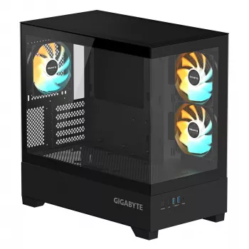 GIGABYTE C201 PANORAMIC datora korpuss - Midi Tower, m-ATX, 360mm radiatora atbalsts, 3 iepriekš uzstādīti ventilatori, USB 3.0, RGB Fusion atbalsts
