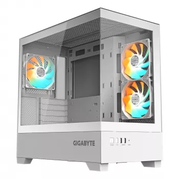 GIGABYTE C201 PANORAMIC ICE PC korpuss - Midi Tower, m-ATX, 360mm radiatoru atbalsts, 3 iepriekš uzstādīti ventilatori, USB 3.0, atbalsta RGB Fusion