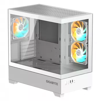 GIGABYTE C201 PANORAMIC ICE PC korpuss - Midi Tower, m-ATX, 360mm radiatoru atbalsts, 3 iepriekš uzstādīti ventilatori, USB 3.0, atbalsta RGB Fusion