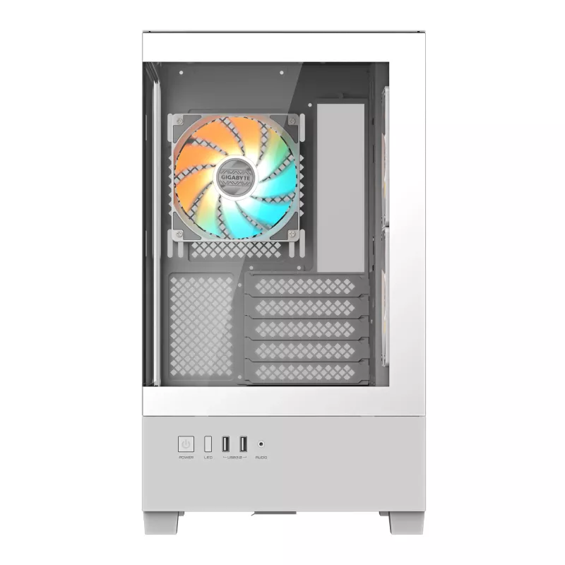GIGABYTE C201 PANORAMIC ICE PC korpuss - Midi Tower, m-ATX, 360mm radiatoru atbalsts, 3 iepriekš uzstādīti ventilatori, USB 3.0, atbalsta RGB Fusion